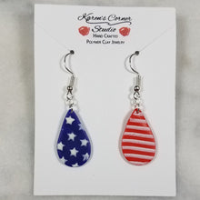 Load image into Gallery viewer, Teardrop Shaped Red, White & Blue Dangle Handmade Earrings