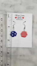 Load image into Gallery viewer, S Hexagon Shaped Red, White & Blue Dangle Handmade Earrings
