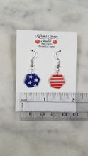 Load image into Gallery viewer, S Hexagon Shaped Red, White & Blue Dangle Handmade Earrings