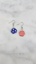 Load image into Gallery viewer, S Hexagon Shaped Red, White & Blue Dangle Handmade Earrings