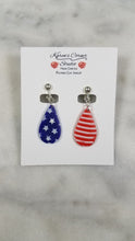 Load image into Gallery viewer, Teardrop Shaped Red, White & Blue Dangle Handmade Earrings