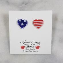 Load image into Gallery viewer, S Heart Shaped Red, White & Blue Post Handmade Earrings