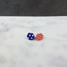 Load image into Gallery viewer, S Hexagon Shaped Red, White & Blue Post Handmade Earrings