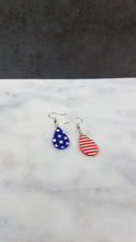 Load image into Gallery viewer, Teardrop Shaped Red, White & Blue Dangle Handmade Earrings