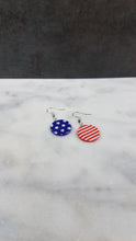 Load image into Gallery viewer, Circle Shaped Red, White & Blue Dangle Handmade Earrings