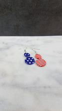 Load image into Gallery viewer, Double Circle Shaped Red, White & Blue Dangle Handmade Earrings