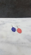 Load image into Gallery viewer, Oval Shaped Red, White & Blue Dangle Handmade Earrings