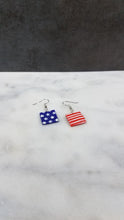 Load image into Gallery viewer, Square Shaped Red, White & Blue Dangle Handmade Earrings