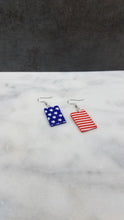 Load image into Gallery viewer, Rectangle Shaped Red, White & Blue Dangle Handmade Earrings