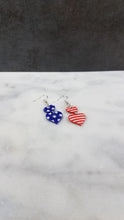 Load image into Gallery viewer, Double Heart Shaped Red, White & Blue Dangle Handmade Earrings