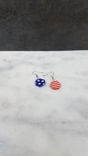 Load image into Gallery viewer, S Hexagon Shaped Red, White & Blue Dangle Handmade Earrings