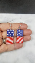 Load image into Gallery viewer, Double Square Shaped Red, White & Blue Dangle Handmade Earrings