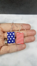 Load image into Gallery viewer, Rectangle Shaped Red, White & Blue Dangle Handmade Earrings