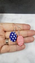 Load image into Gallery viewer, Oval Shaped Red, White & Blue Dangle Handmade Earrings