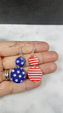 Load image into Gallery viewer, Double Circle Shaped Red, White & Blue Dangle Handmade Earrings
