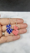 Load image into Gallery viewer, Double Heart Shaped Red, White & Blue Dangle Handmade Earrings