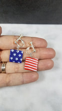 Load image into Gallery viewer, Square Shaped Red, White & Blue Dangle Handmade Earrings