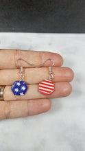 Load image into Gallery viewer, S Hexagon Shaped Red, White & Blue Dangle Handmade Earrings