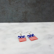 Load image into Gallery viewer, Rectangle Stars and Stripes Dangle Handmade Earrings