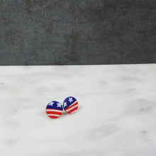 Load image into Gallery viewer, S Circle Shaped Stars and Stripes Post Handmade Earrings