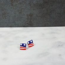 Load image into Gallery viewer, S Square Shaped Stars and Stripes Post Handmade Earrings