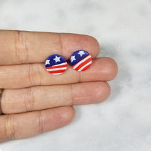 Load image into Gallery viewer, S Circle Shaped Stars and Stripes Post Handmade Earrings