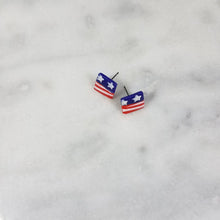 Load image into Gallery viewer, S Square Shaped Stars and Stripes Post Handmade Earrings
