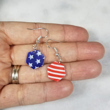Load image into Gallery viewer, S Hexagon Shaped Red, White & Blue Dangle Handmade Earrings