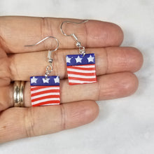 Load image into Gallery viewer, Square Stars and Stripes Dangle Handmade Earrings