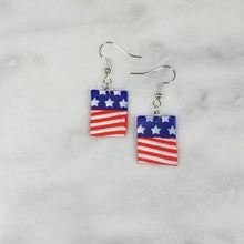 Load image into Gallery viewer, Rectangle Stars and Stripes Dangle Handmade Earrings