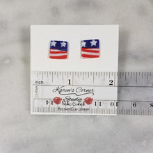 Load image into Gallery viewer, S Square Shaped Stars and Stripes Post Handmade Earrings
