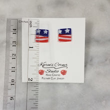 Load image into Gallery viewer, S Square Shaped Stars and Stripes Post Handmade Earrings
