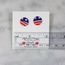 Load image into Gallery viewer, S Circle Shaped Stars and Stripes Post Handmade Earrings