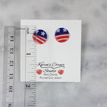 Load image into Gallery viewer, S Circle Shaped Stars and Stripes Post Handmade Earrings