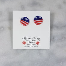 Load image into Gallery viewer, S Circle Shaped Stars and Stripes Post Handmade Earrings