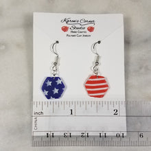 Load image into Gallery viewer, S Hexagon Shaped Red, White & Blue Dangle Handmade Earrings