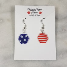 Load image into Gallery viewer, S Hexagon Shaped Red, White & Blue Dangle Handmade Earrings