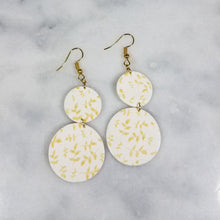 Load image into Gallery viewer, L White Double Circle Gold Leaf Dangle Handmade Earrings