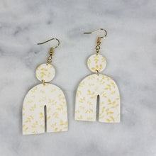 Load image into Gallery viewer, L White Arch Gold Leaf Dangle Handmade Earrings