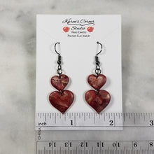 Load image into Gallery viewer, Rose Gold/Copper/Burgundy Double Heart Dangle Handmade Earrings