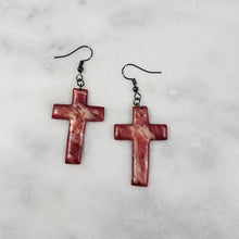 Load image into Gallery viewer, Rose Gold/Copper/Burgundy Cross Dangle Handmade Earrings