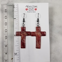Load image into Gallery viewer, Rose Gold/Copper/Burgundy Cross Dangle Handmade Earrings