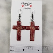 Load image into Gallery viewer, Rose Gold/Copper/Burgundy Cross Dangle Handmade Earrings
