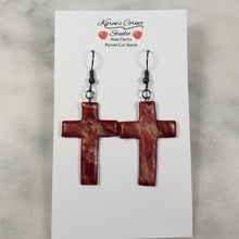 Load image into Gallery viewer, Rose Gold/Copper/Burgundy Cross Dangle Handmade Earrings