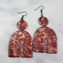 Load image into Gallery viewer, Rose Gold/Copper/Burgundy Arch Dangle Handmade Earrings