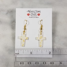 Load image into Gallery viewer, White Cross Gold Leaf Dangle Handmade Earrings