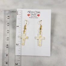 Load image into Gallery viewer, White Cross Gold Leaf Dangle Handmade Earrings