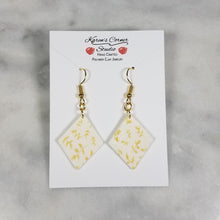 Load image into Gallery viewer, White Diamond Gold Leaf Dangle Handmade Earrings
