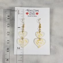 Load image into Gallery viewer, White Double Heart Gold Leaf Dangle Handmade Earrings