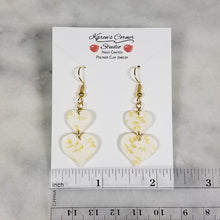 Load image into Gallery viewer, White Double Heart Gold Leaf Dangle Handmade Earrings